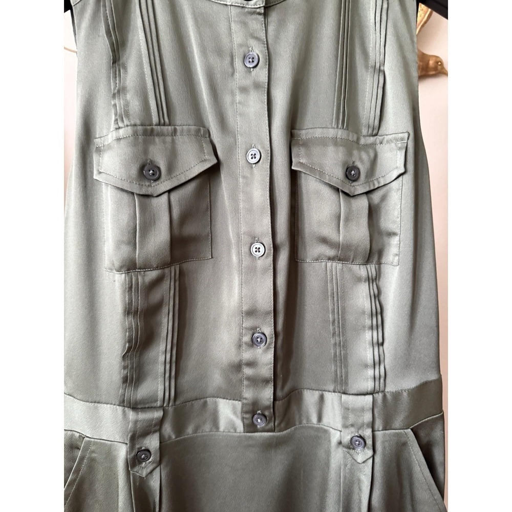 Banana‎ Republic Olive Green Shirt Dress Womens 0 Sleeveless Satin Utility Midi - Picture 2 of 9